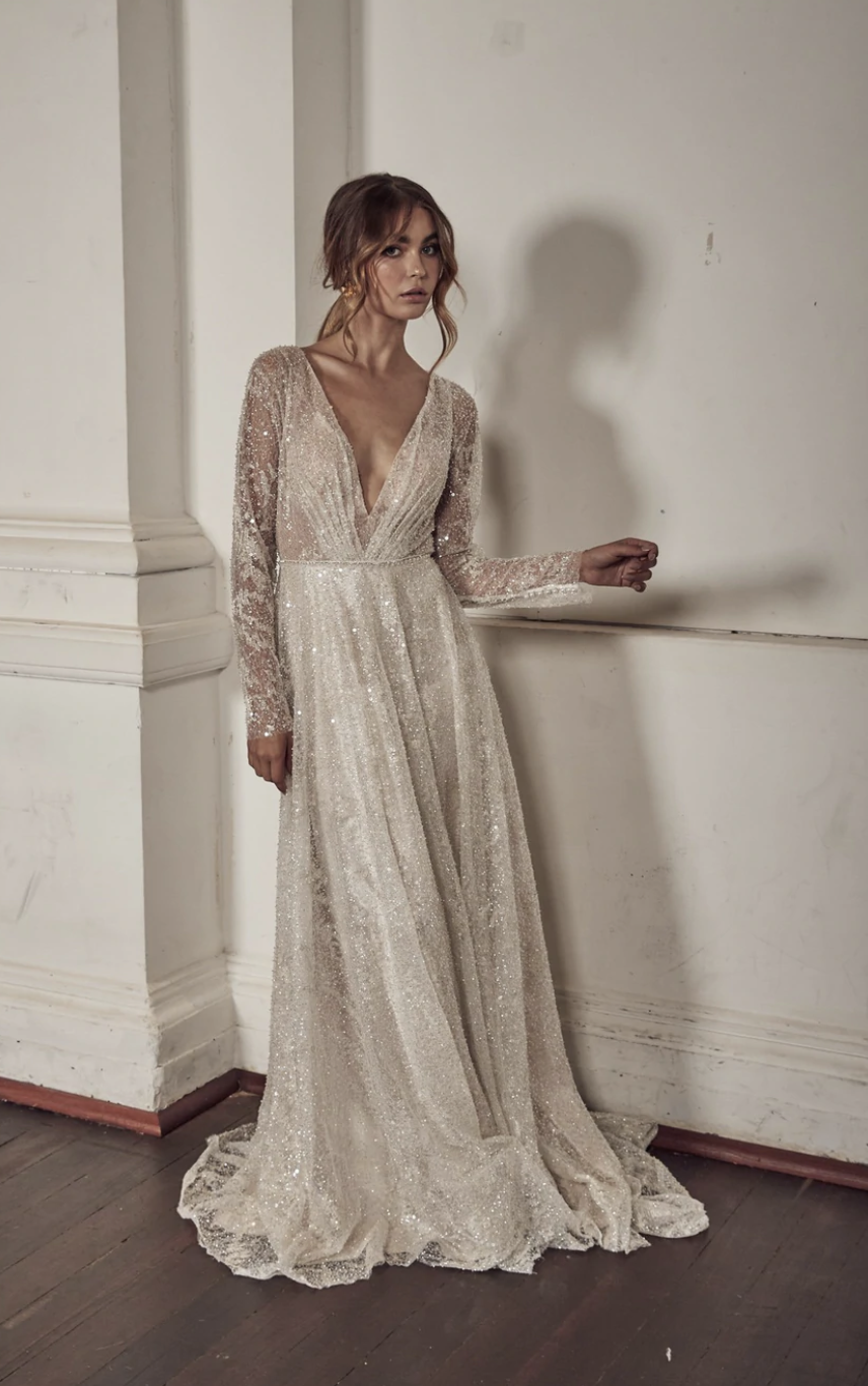 Isola Long Sleeve Beaded Gown - Pearls & Roses Bridal