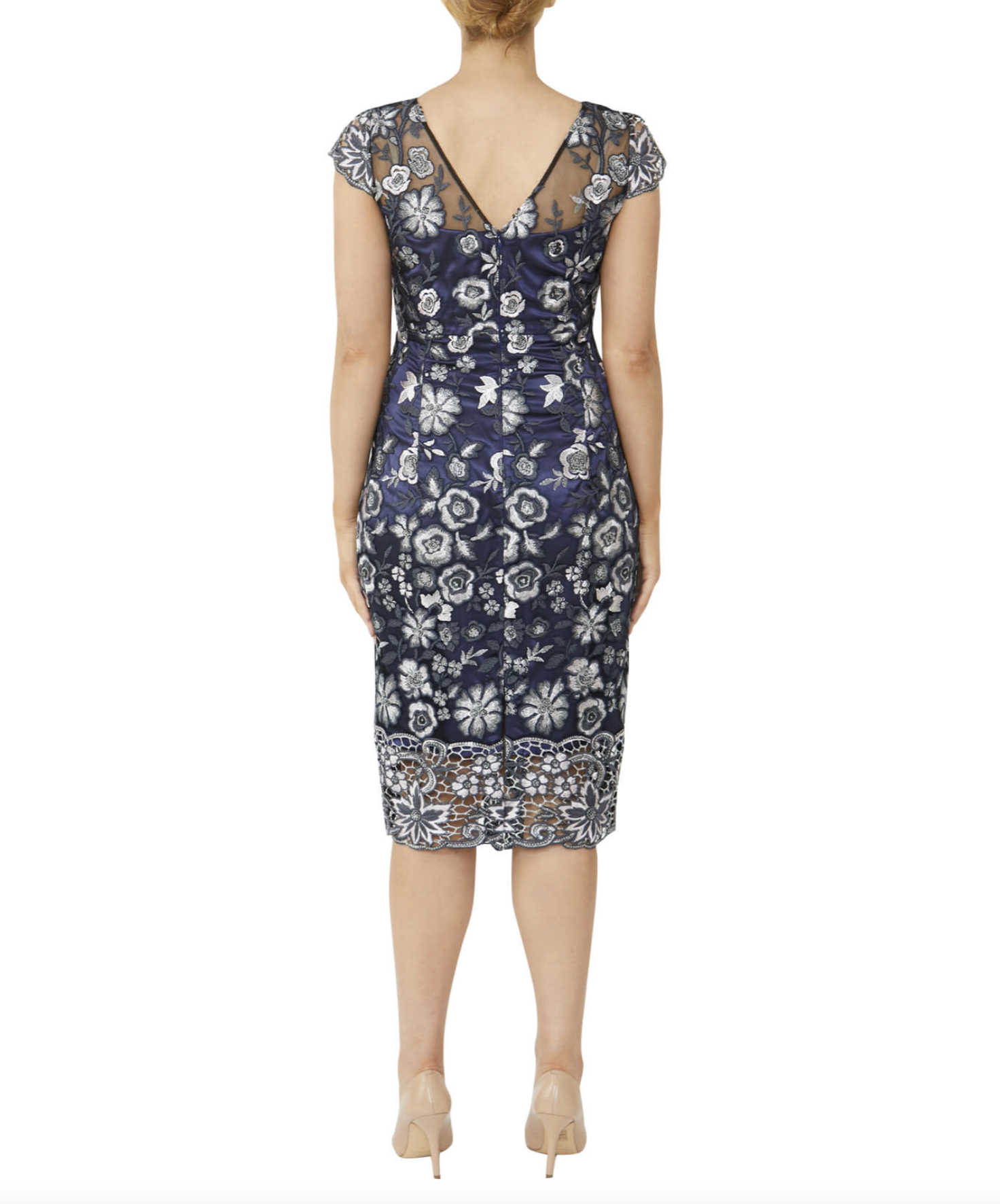 anthea crawford – Catherine Indigo Embroidered Mesh Shift Dress